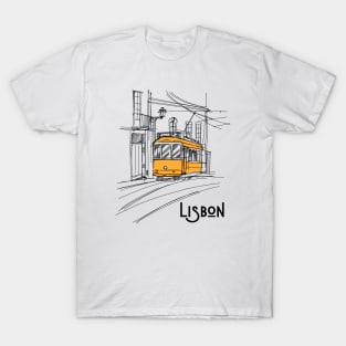 Lisbon City Portugal Hand Drawn Yellow Train Travel Lover T-Shirt